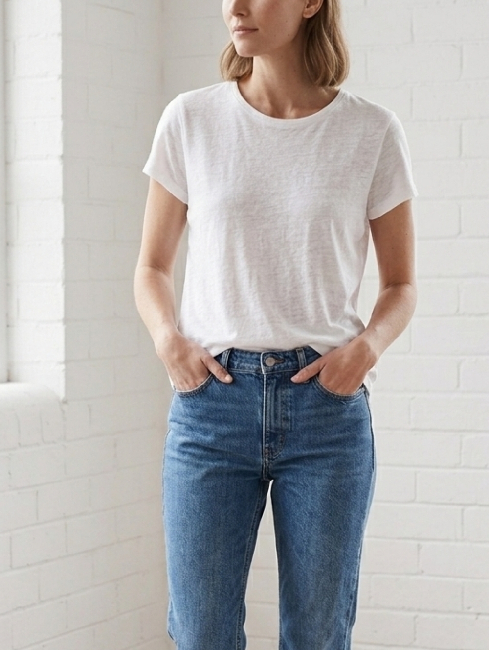 Country Road White Short-Sleeve Crew Tee 100% Linen